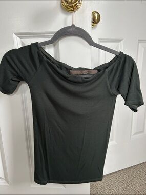 Enza Costa Green Off-Shoulder Ribbed Top